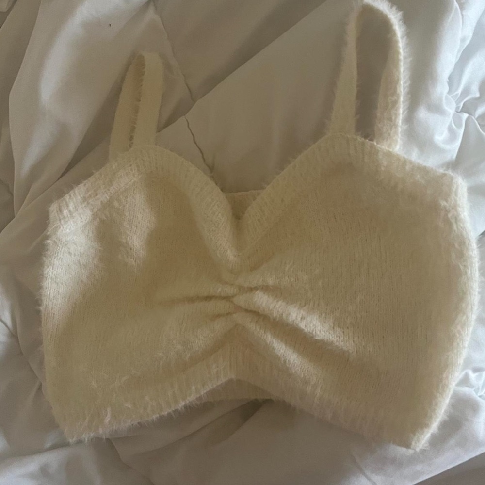 White fuzzy sweater tank top